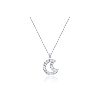 14 Ayar Beyaz Altın Ay Figürlü Kolye