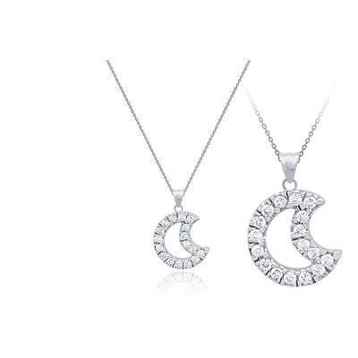 14 Ayar Beyaz Altın Ay Figürlü Kolye