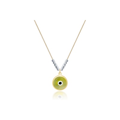 14 Ayar Sarı-Beyaz Altın Göz Figürlü Kolye