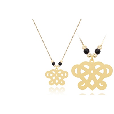 14 Ayar Sarı Altın Siyah Taşlı Kalp Kolye