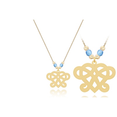 14 Ayar Sarı Altın Mavi Taşlı Kalp Kolye