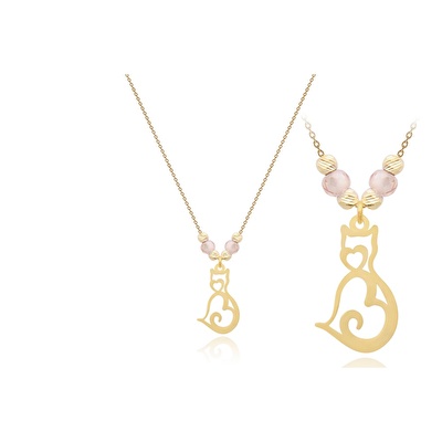 14 Ayar Sarı Altın Beyaz Taşlı Kalp Kolye