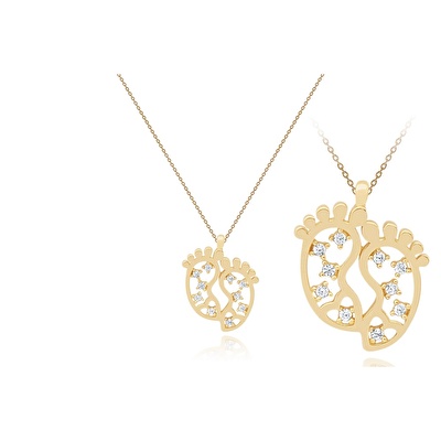 14 Ayar Sarı Altın Ayak İzi Figürlü Kolye