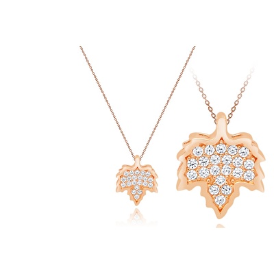 14 Ayar Rose Altın Yaprak Figürlü Kolye