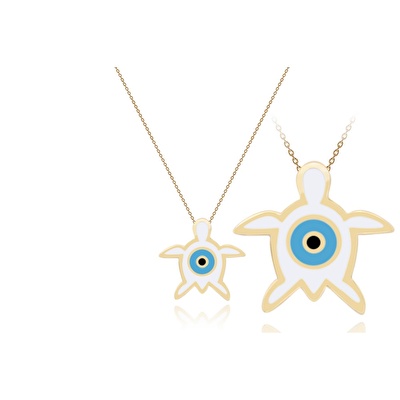 14 Ayar Sarı Altın Beyaz Mineli Kaplumbağa Kolye