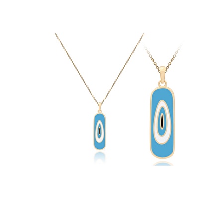 14 Ayar Sarı Altın Mavi Mineli Göz Figürlü Kolye