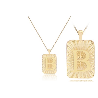 14 Ayar B Harf Plaka Kolye