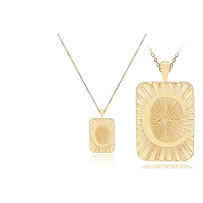 14 Ayar C Harf Plaka Kolye