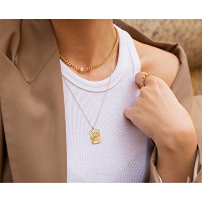 14 Ayar E Harf Plaka Kolye