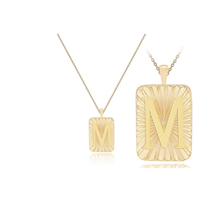 14 Ayar M Harf Plaka Kolye