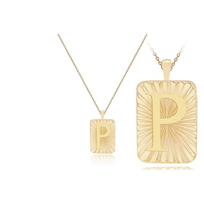 14 Ayar P Harf Plaka Kolye