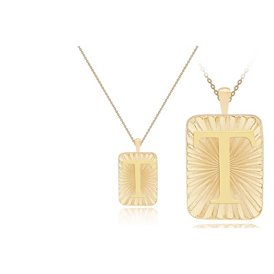 14 Ayar T Harf Plaka Kolye