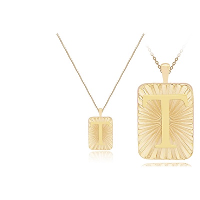 14 Ayar T Harf Plaka Kolye