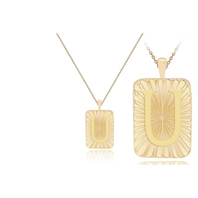 14 Ayar U Harf Plaka Kolye