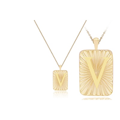 14 Ayar V Harf Plaka Kolye