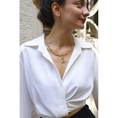 14 Ayar Y Harf Plaka Kolye