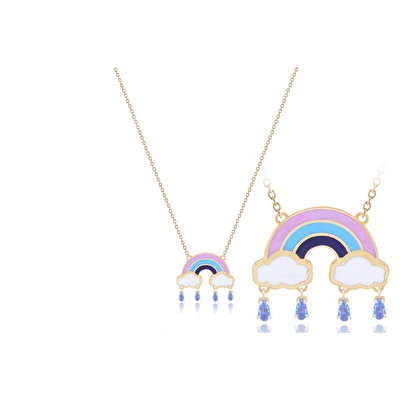 14 Ayar Sarı Altın Gökkuşağı Figürlü Kolye