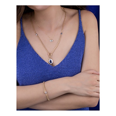 14 Ayar Sarı Altın Göz Figürlü Zincir Kolye