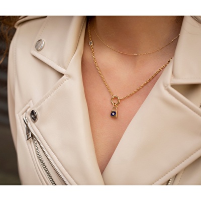 14 Ayar Sarı Altın Göz Figürlü Zincir Kolye