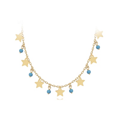 14 Ayar Sarı Altın Mavi Taşlı Yıldız Kolye
