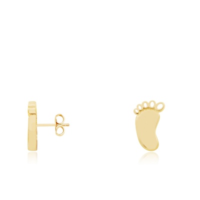 14 Ayar Sarı Altın Ayak İzi Figürlü Küpe