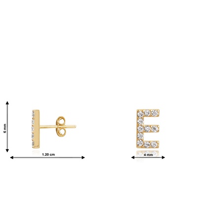 14 Ayar Sarı Altın E Harf Küpe