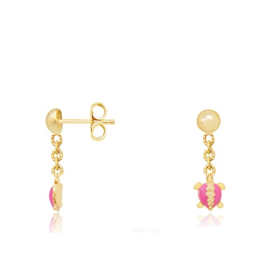 14 Ayar Sarı Altın Kaplumbağa Küpe