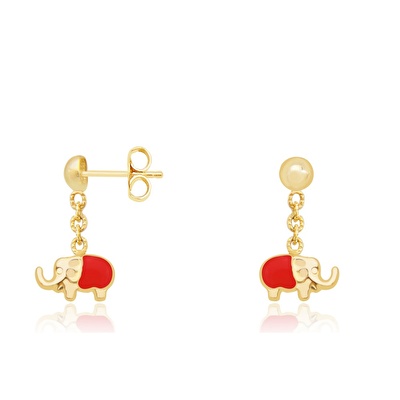 14 Ayar Sarı Altın Fil  Figürlü Küpe