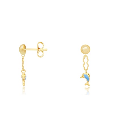 14 Ayar Sarı Altın Yunus  Figürlü Küpe