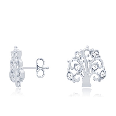 14 Ayar Beyaz Altın Ağaç Çiçek Küpe