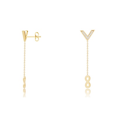 14 Ayar Sarı Altın Taşlı Sonsuzluk Küpe