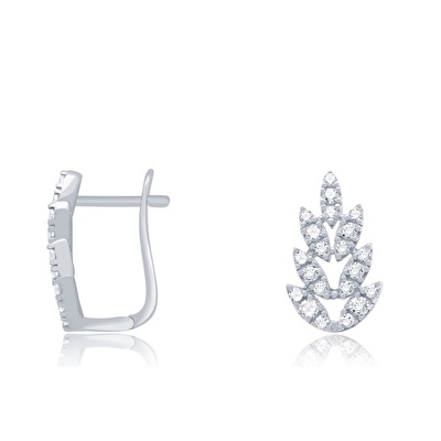 14 Ayar Beyaz Altın Taşlı J Küpe