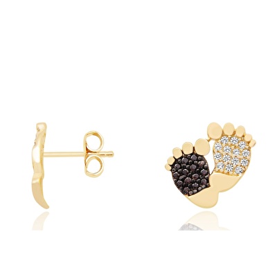 14 Ayar Sarı Altın Ayak İzi Figürlü Küpe