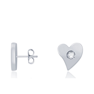 14 Ayar Beyaz Altın Taşlı Kalp Küpe