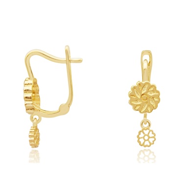 14 Ayar Sarı Altın Çiçek Küpe