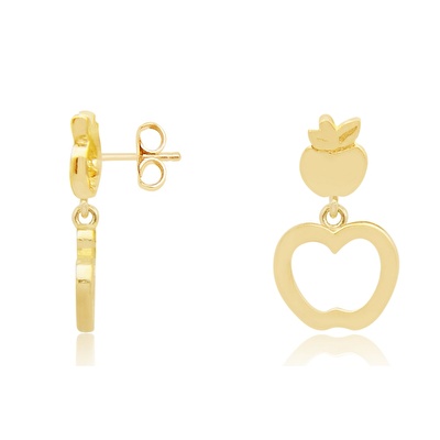 14 Ayar Sarı Altın Elma Meyve Figürlü Küpe