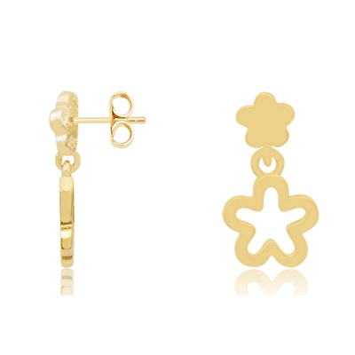 14 Ayar Sarı Altın Çiçek Küpe