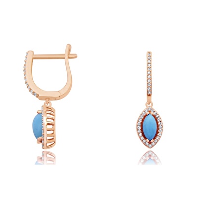 14 Ayar Rose Altın Firuze Taşlı Küpe