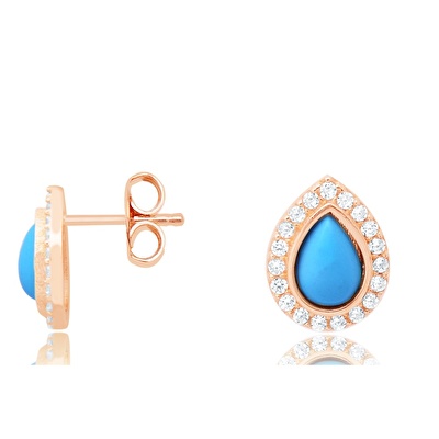 14 Ayar Rose Altın Firuze Taşlı Küpe