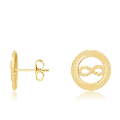 14 Ayar Sarı Altın Sonsuzluk Figürlü Küpe
