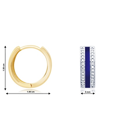 14 Ayar Sarı Altın Mavi Mineli Halka Küpe