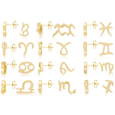 14 Ayar Sarı Altın Boğa Burç Küpe