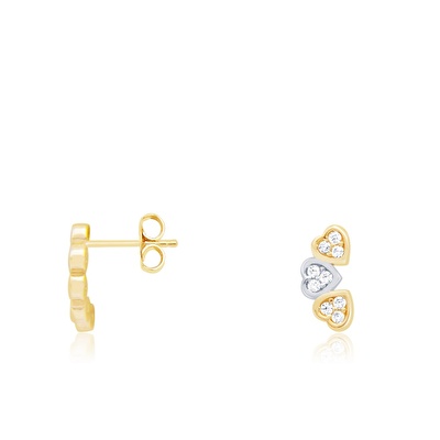 14 Ayar Sarı-Beyaz Altın Kalp Figürlü Küpe