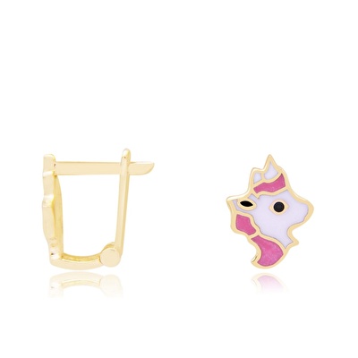 14 Ayar Sarı Altın Unicorn Küpe