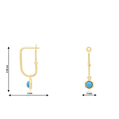 14 Ayar Sarı Altın Firuze Taşlı Küpe