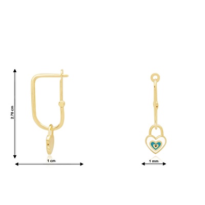 14 Ayar Sarı Altın Mineli Kalp Küpe