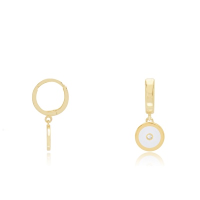 14 Ayar Sarı Altın Beyaz Sallantılı Mineli Küpe