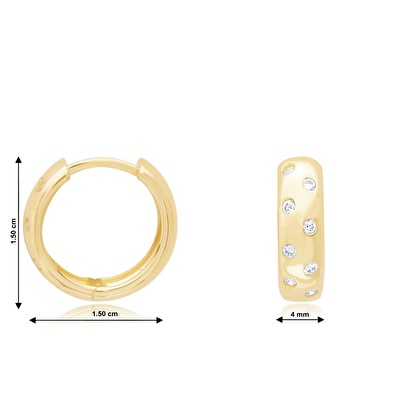 14 Ayar Sarı Altın Taşlı Halka Küpe