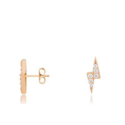 14 Ayar Rose Altın Taşlı Şimşek Küpe