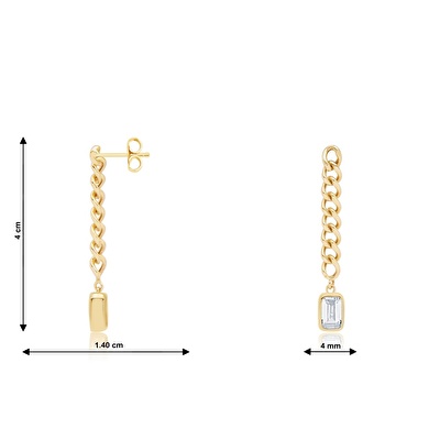 14 Ayar Sarı Altın Sallantılı Zincir Küpe